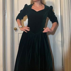 Green Velvet Vintage Laura Ashley Princess Witch dress